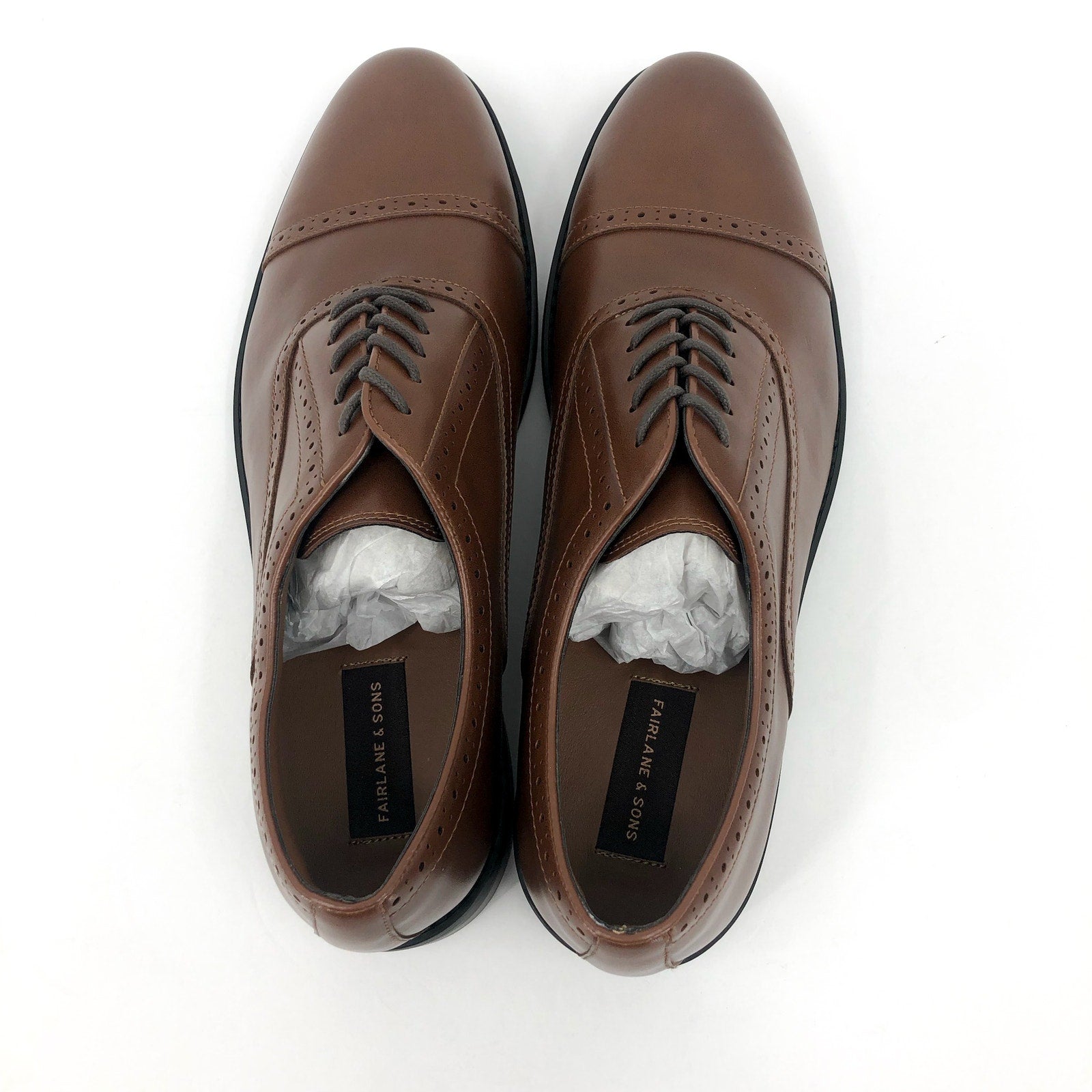 FAIRLANE & SONS Mens Feawin Flex Oxford Shoes Size 13 Tan Brown Leather NWOB