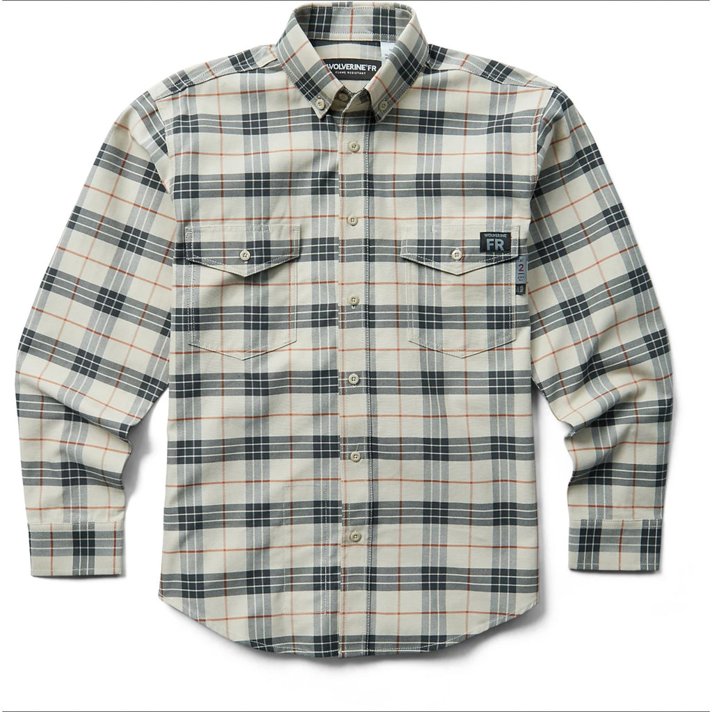 Wolverine Mens FR Twill Shirt XXL Cream Black Plaid Long Sleeve NWT