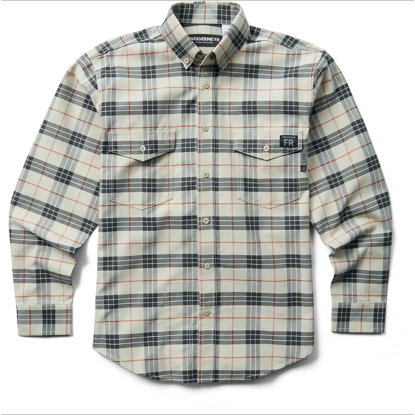 Wolverine Mens FR Twill Shirt XXL Cream Black Plaid Long Sleeve NWT