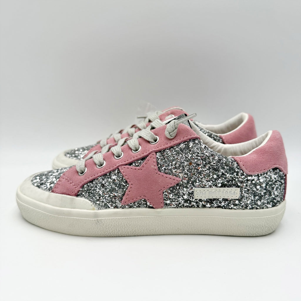 Vintage Havana Womens Ilana Sneakers US 5.5 M Pink Silver Glitter Suede NWOB