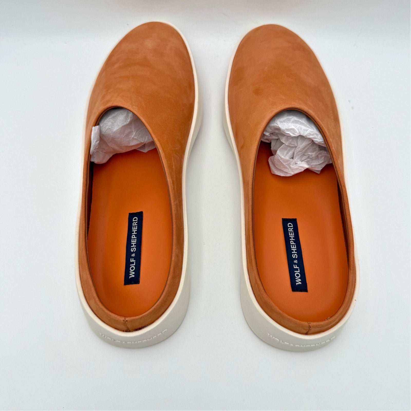 Wolf & Shepherd Cruise Mule Slip On Shoes Mens 8 Womens 10 Orange Suede NIB