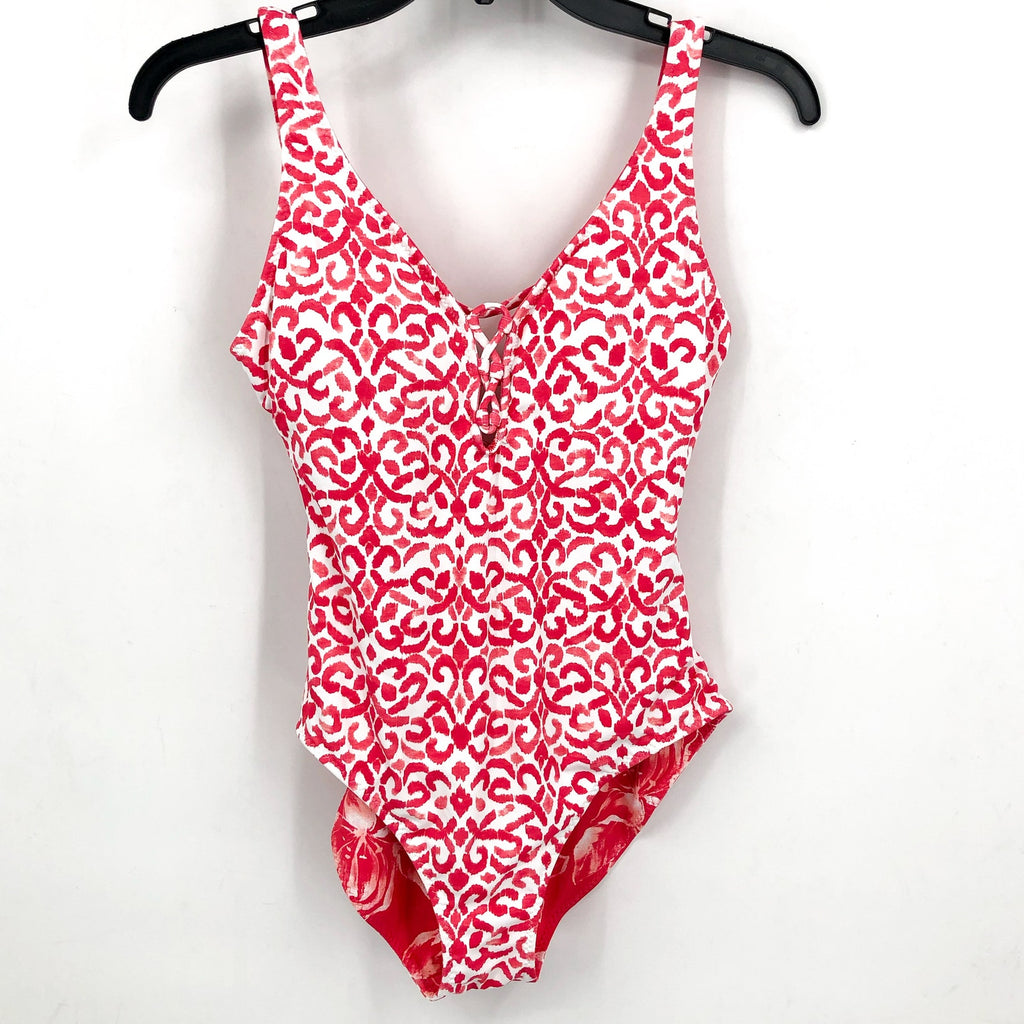 TOMMY BAHAMA Scrolls Reversible One-Piece Swimsuit Size 4 Pink Lace Back NWOT