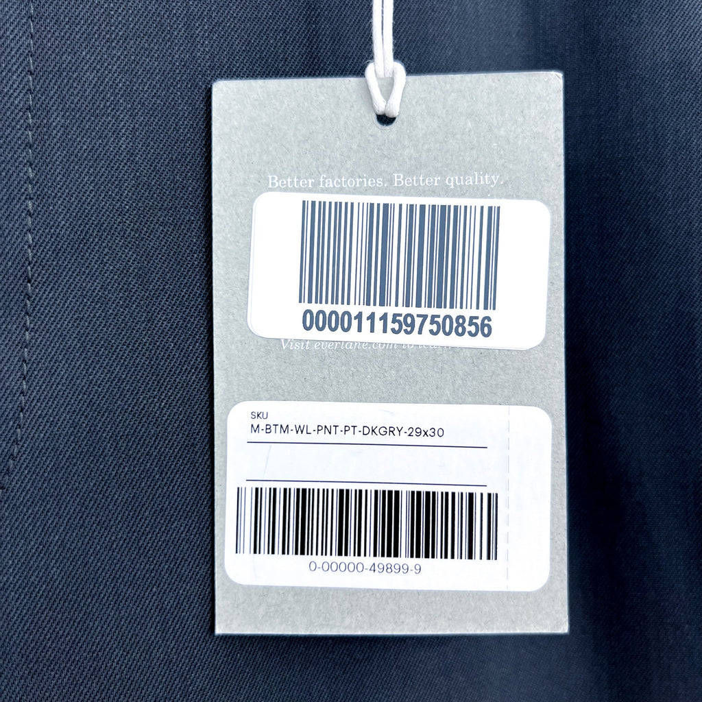 EVERLANE Men's The Italian Wool Trouser Pants 29x30 Dark Grey Flat Front NWT