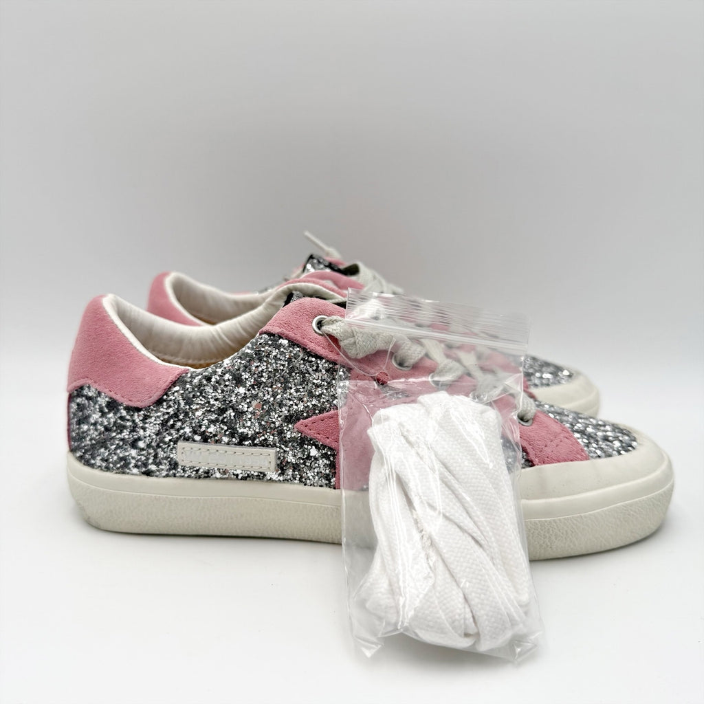Vintage Havana Womens Ilana Sneakers US 5.5 M Pink Silver Glitter Suede NWOB