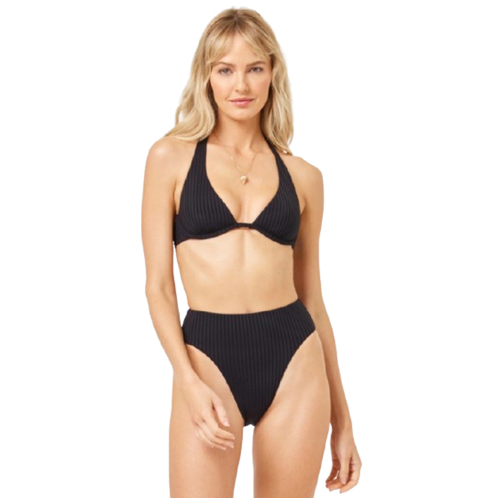 L*SPACE Women's Savannah Classic High Waist Bikini Bottoms Small Black NWT