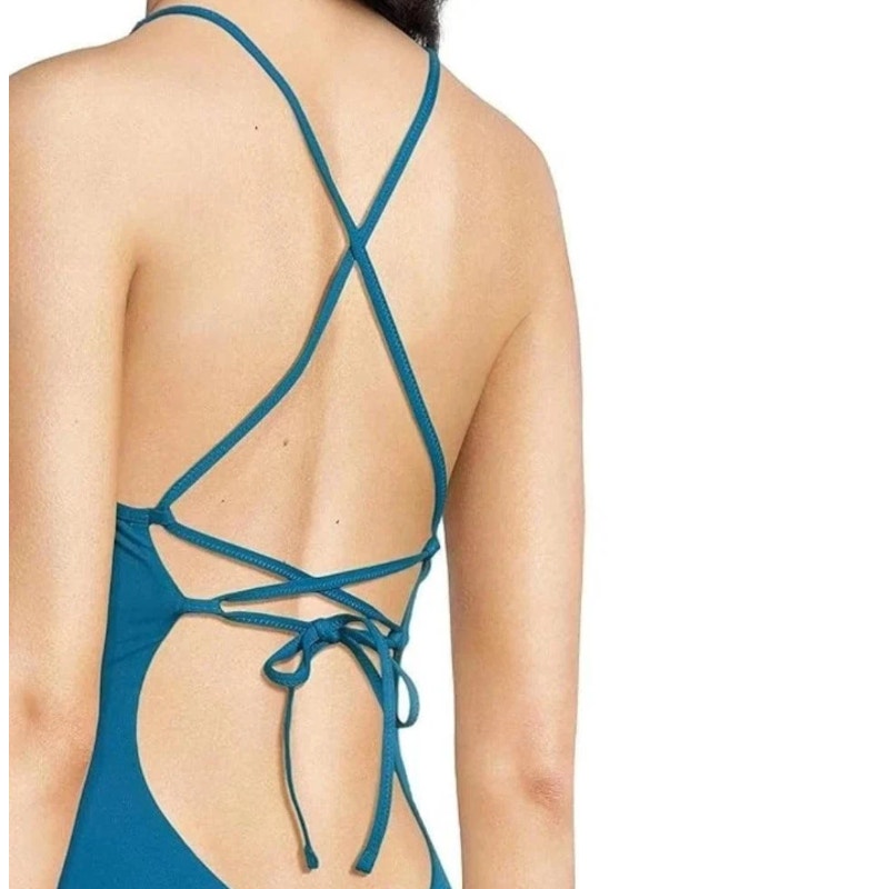 BECCA Women's Harmonia Clare Plunge One Piece Swimsuit Large Lagoon Blue NWT