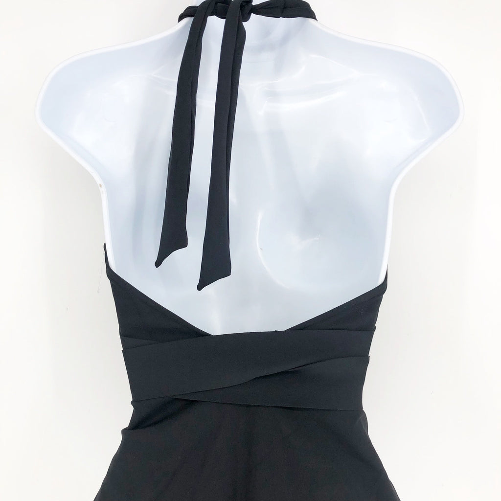 SEA LEVEL Dark Romance Bonded Belt Plunge One Piece Swimsuit Black 10 Halter Bow