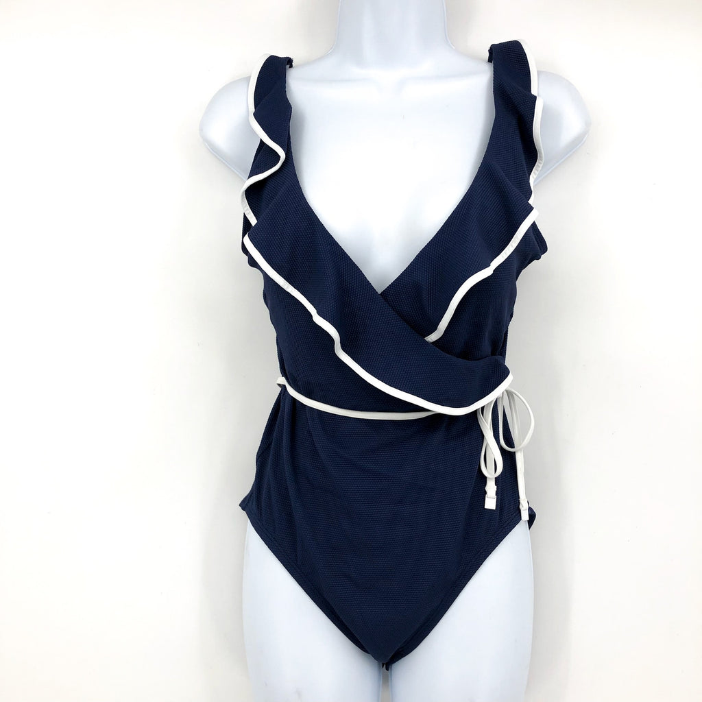 TOMMY BAHAMA Wrap One Piece Swimsuit Size 4 Navy Blue Island Cays Cabana NWT