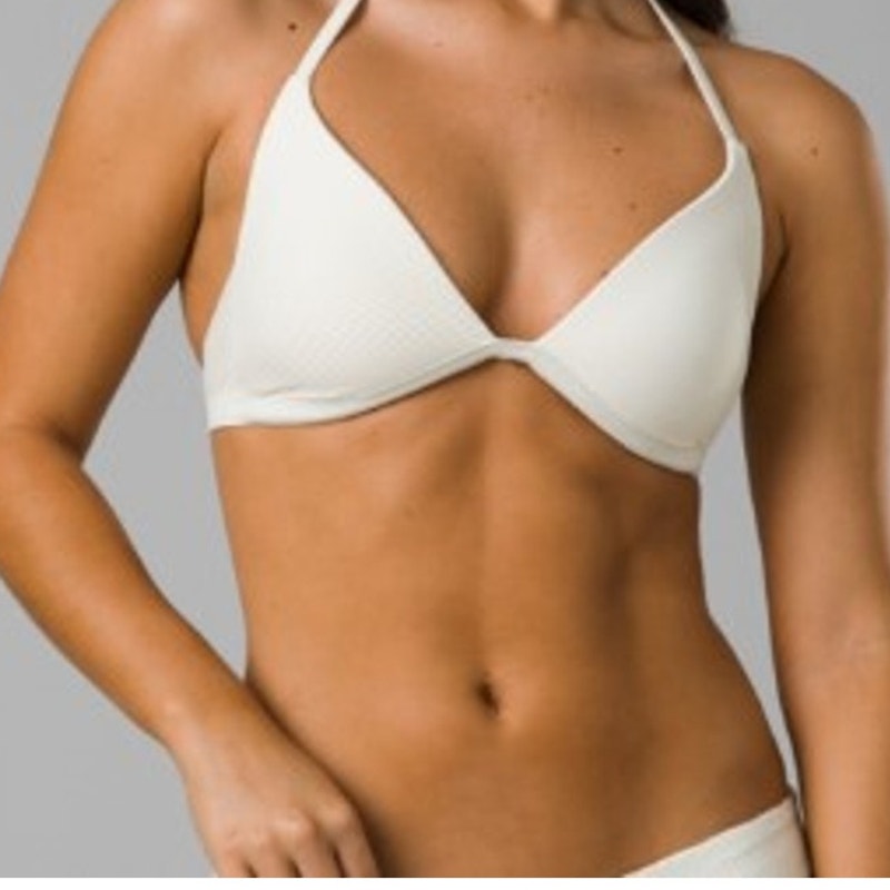 PRANA Women's Lexie Bikini Top Large White Horchata Ottoman Halter NWT