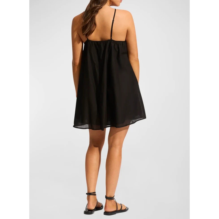 SEAFOLLY Womens Garden Party Fleur Halter Mini Dress Size US 6 Black A-Line NWT