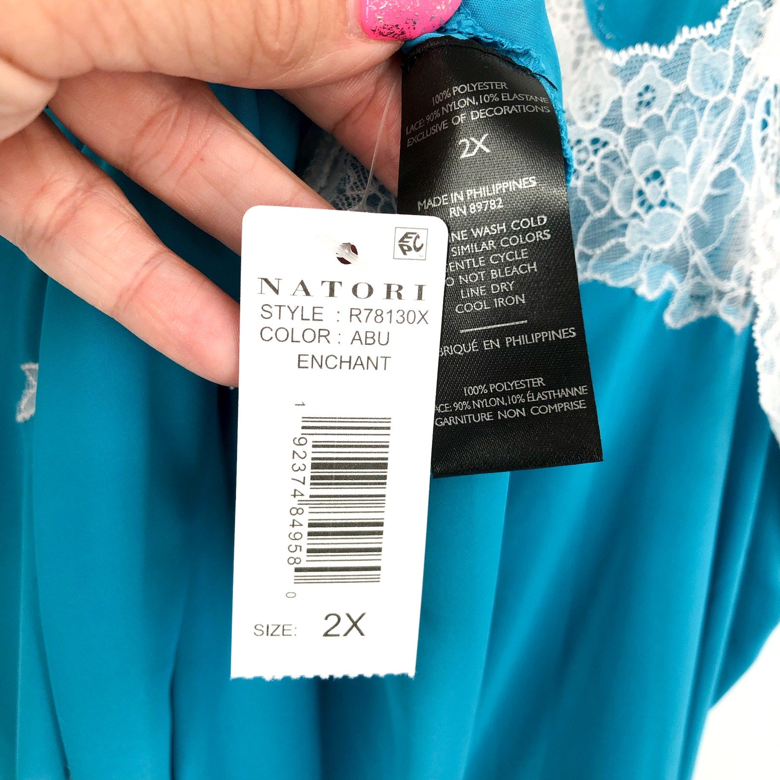 NATORI Women's Enchant Lace Trim Chemise 2X Azure Blue Slip NWT R78130X