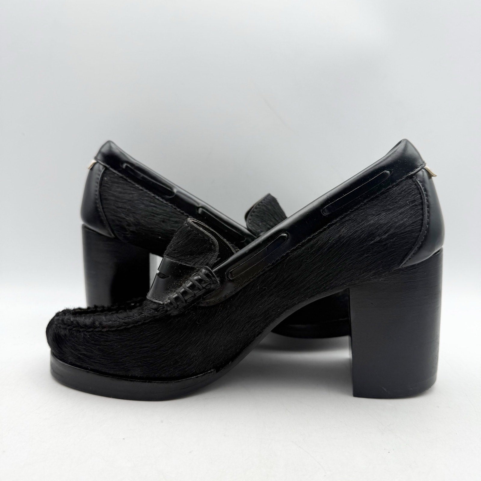 RE/DONE + Weejuns Womens Heeled Loafers US 7 M Black Calf Hair Leather NWOB