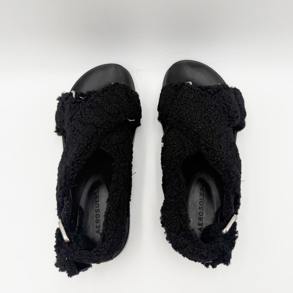 Aerosoles Womens Loma Slippers Size 6.5 M Black Vegan Shearling NIB