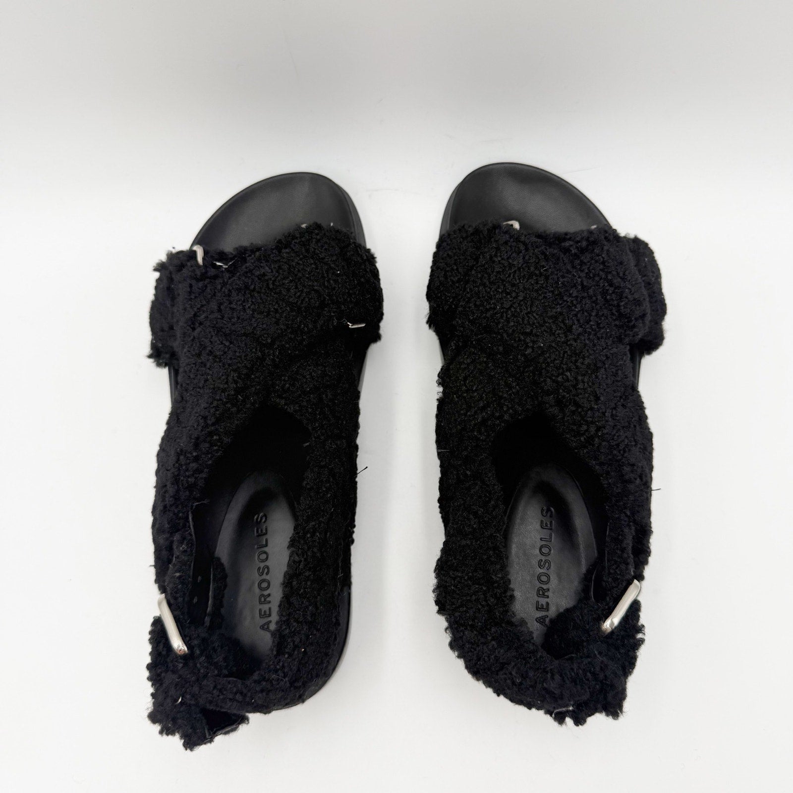 Aerosoles Womens Loma Slippers Size 6.5 M Black Vegan Shearling NIB