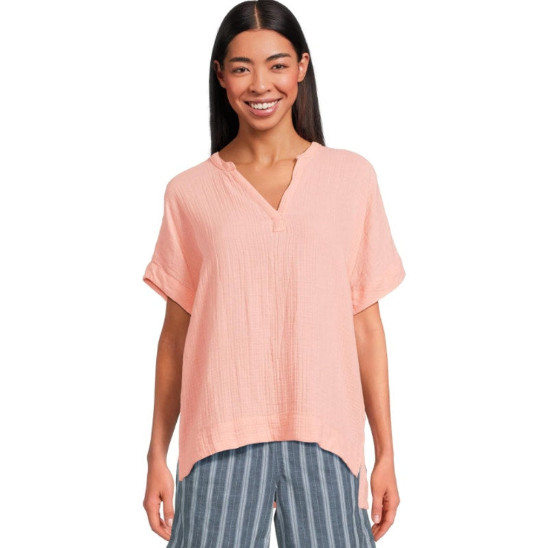 L.L. BEAN Women's Cloud Gauze Short Sleeve Shirt Medium Reg Coral Quartz NWT