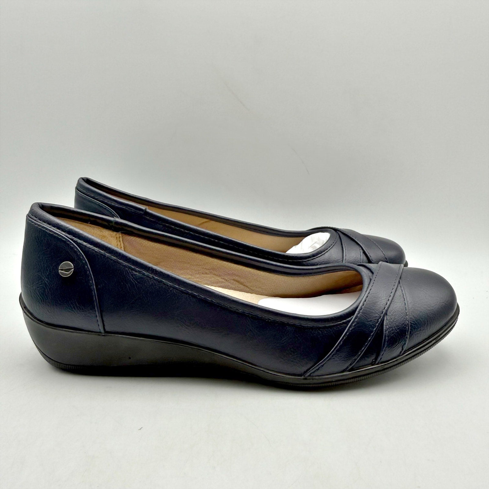 LifeStride Womens Loyal Wedge Mary Janes Size 8 M Navy Blue Vegan Leather NIB