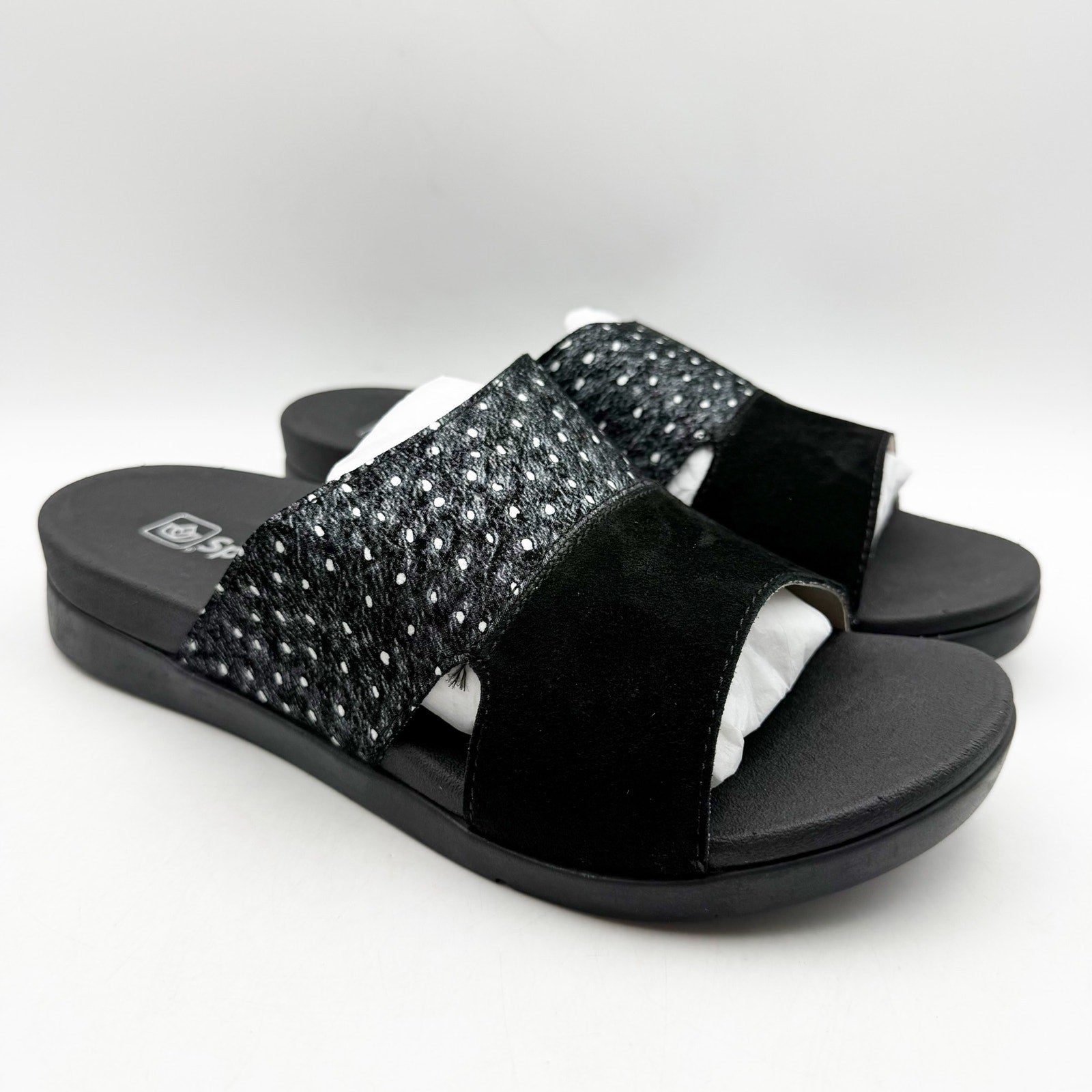 Spenco Womens Dawn Slide Sandals US 8 Wide EU 38.5 Black Suede NIB