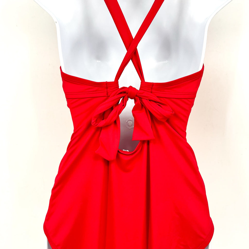 TOMMY BAHAMA V neck One Piece Swimsuit Size 10 Red Hibiscus Novelty Pearl NWT