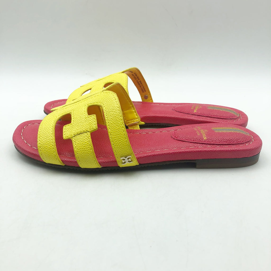 Sam Edelman Girls Bay Cut Out Slide Sandals Size 1 Pink Yellow Leather NIB