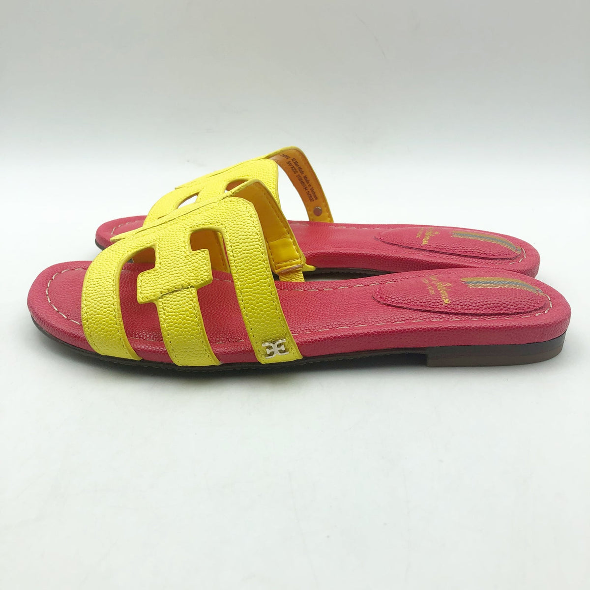 Sam Edelman Girls Bay Cut Out Slide Sandals Size 1 Pink Yellow Leather NIB
