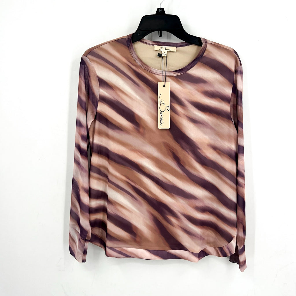 LES SEREIN - STITCHFIX Womens Print Blouse Small Purple Pink Long Sleeve NWT