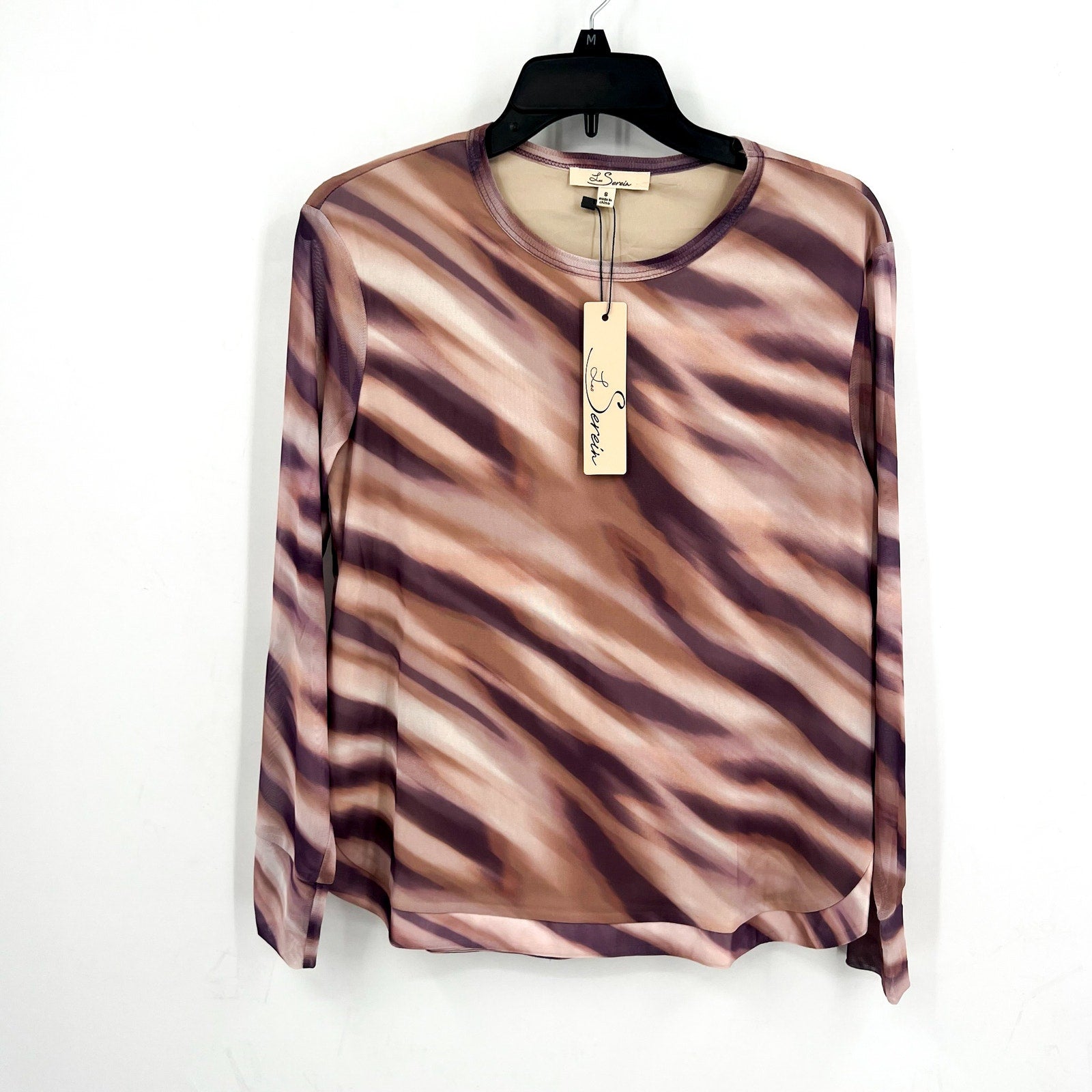 LES SEREIN - STITCHFIX Womens Print Blouse Small Purple Pink Long Sleeve NWT