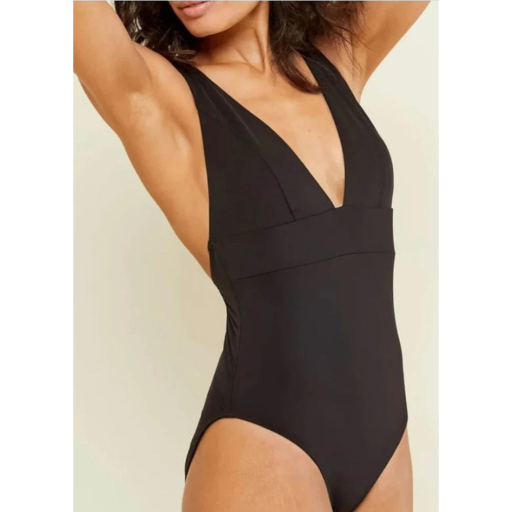 ANDIE SWIM Sardinia One Piece Swimsuit Medium 8-10 Black Plunge Deep Back NWT