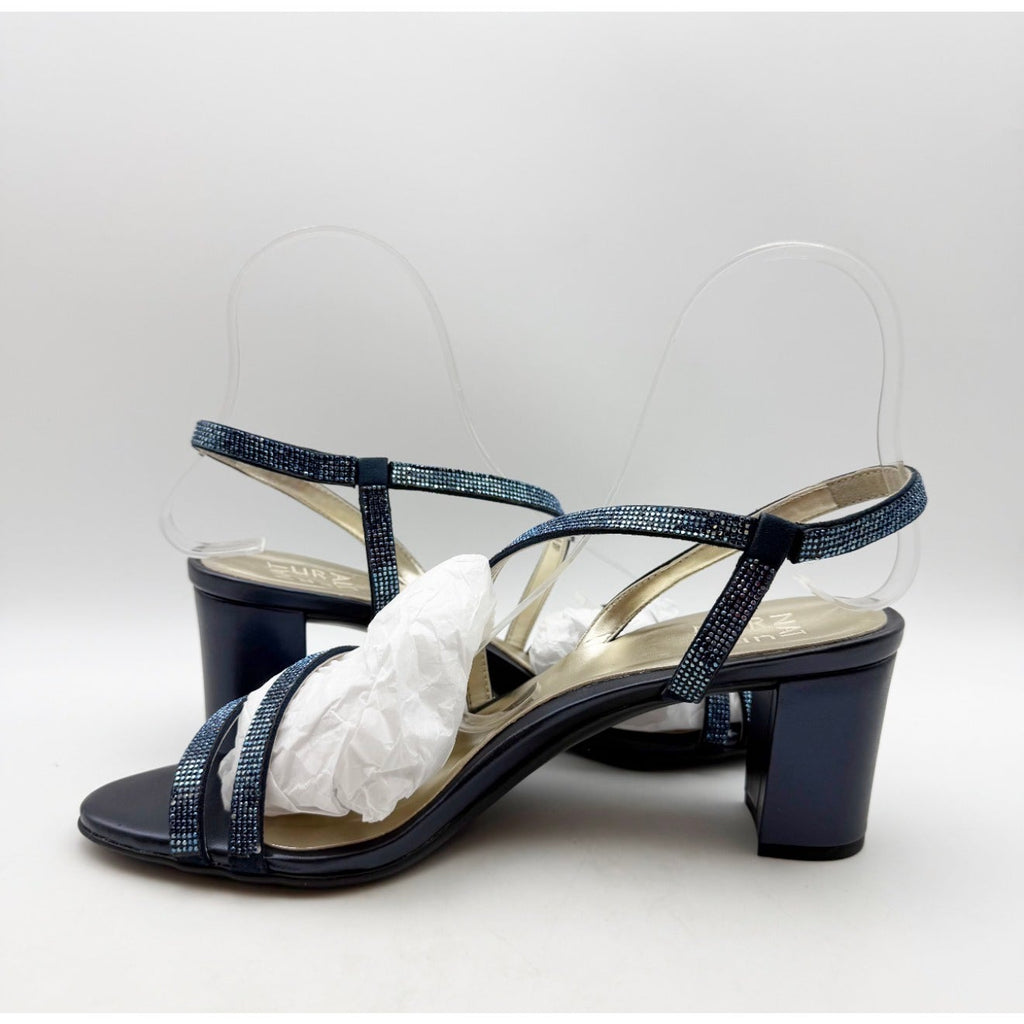 Naturalizer Womens Vanessa Heeled Sandals Size 10 Navy Blue Suede Rhinestone NIB