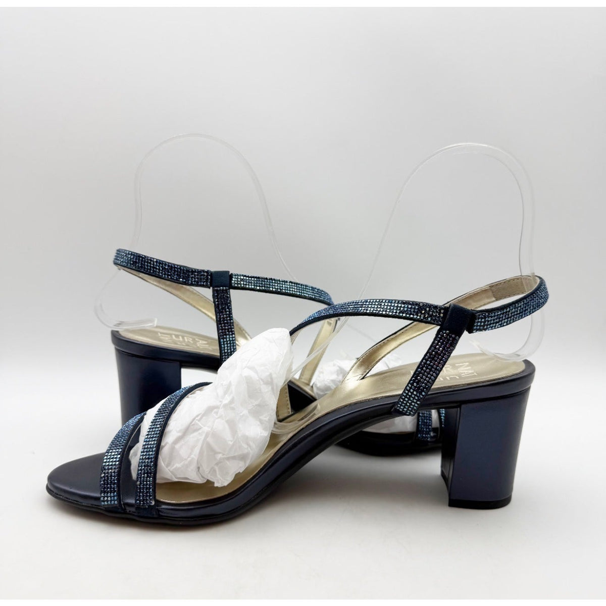 Naturalizer Womens Vanessa Heeled Sandals Size 10 Navy Blue Suede Rhinestone NIB