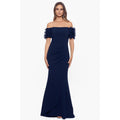XSCAPE Ashlyn Scuba Crepe Off the Shoulder Long Gown Size 8 Navy Blue Dress NWT
