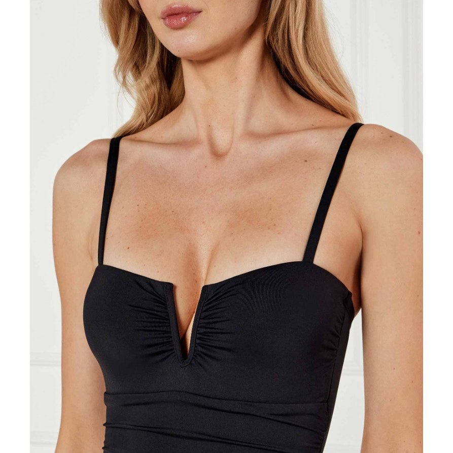 LAUREN RALPH LAUREN Solids V Wire One Piece Swimsuit Size 14 Black NWT