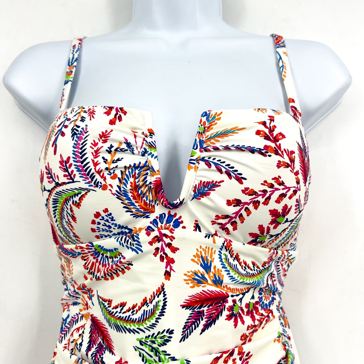 LAUREN RALPH LAUREN Fleurette One Piece Swimsuit 14 White Multi Floral VWire NWT