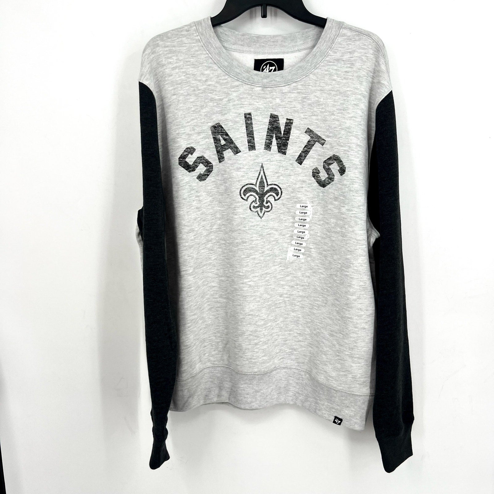 47 BRAND Mens New Orleans Saints Fells Boulevard Crew Sweater Large Grey NWOT