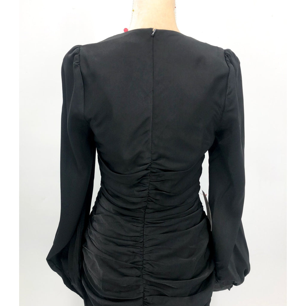 BARDOT Women's Marion Mini Dress US 8 Black Ruched Long Sleeve NWT