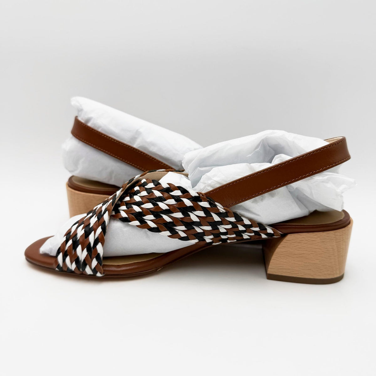 Vaneli Womens Cadmus Woven Slingback Sandals Size 7 Brown Block Heel NIB