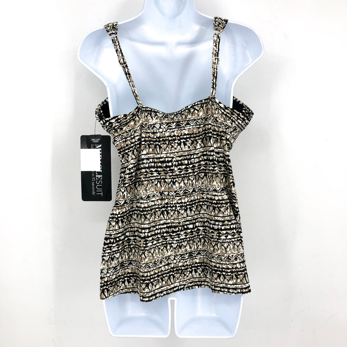 MIRACLESUIT Women's Lynx Plunge Tankini Top Size 36DD Gold Black Printed NWT