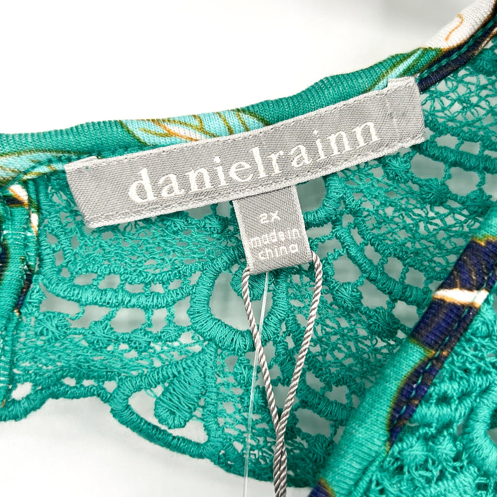 DANIEL RAINN Women's Sleeveless Crochet Lace Top 2X Tropical Green Floral NWT