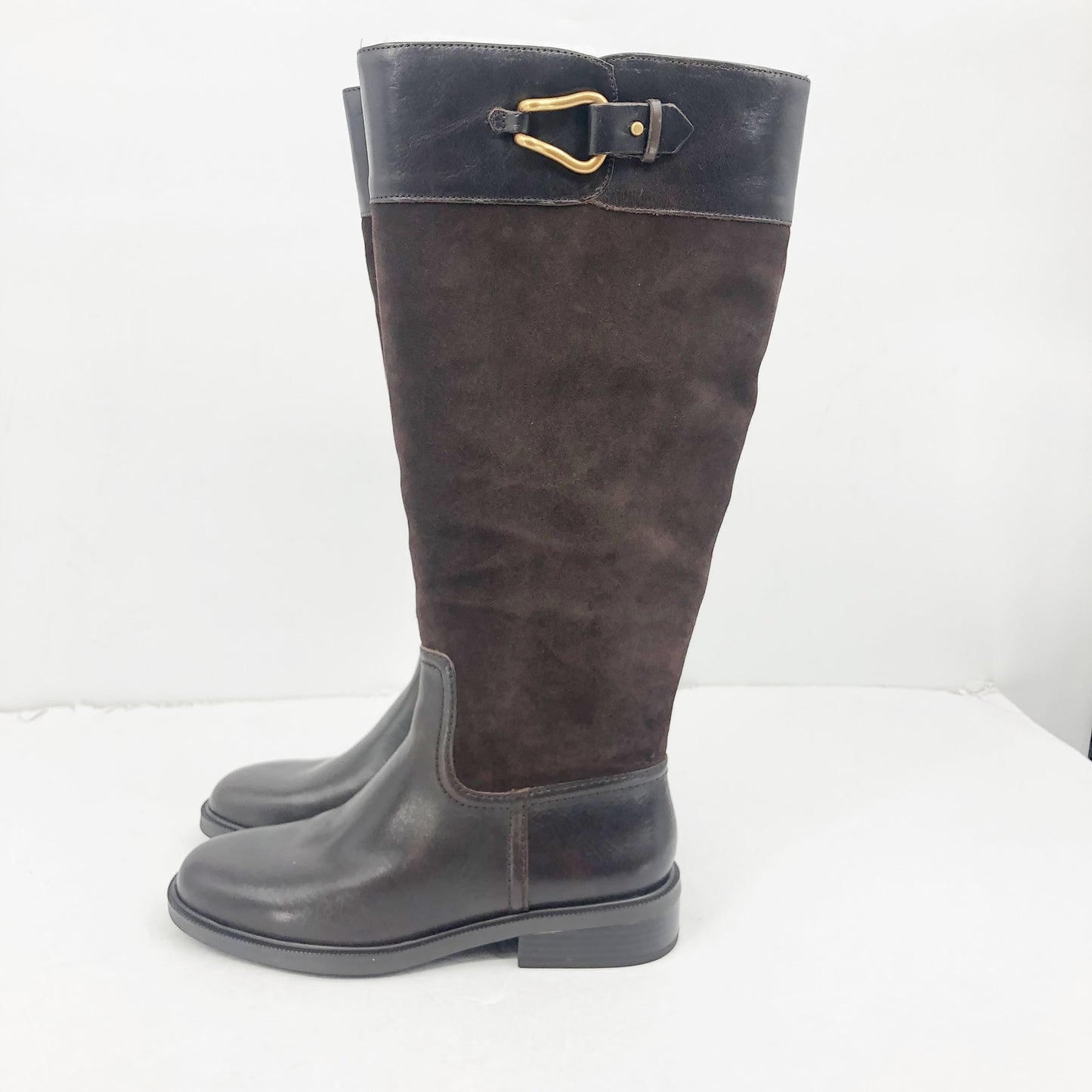 Vince Camuto Womens Andalian Riding Boots 7.5 Brown Leather Suede WIDE CALF NIB