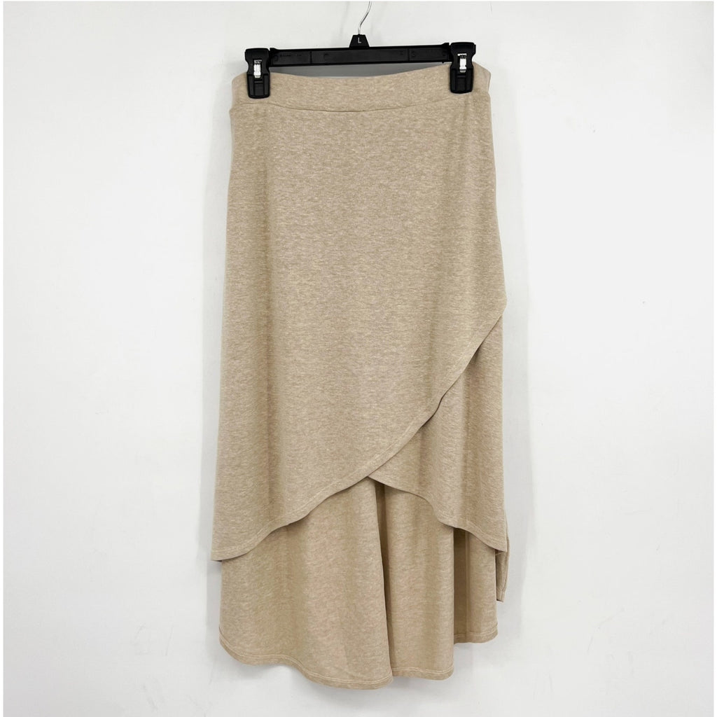 PRANA Women's Tidal Wave Midi Skirt Large Sand Beige High Low Knit NWT