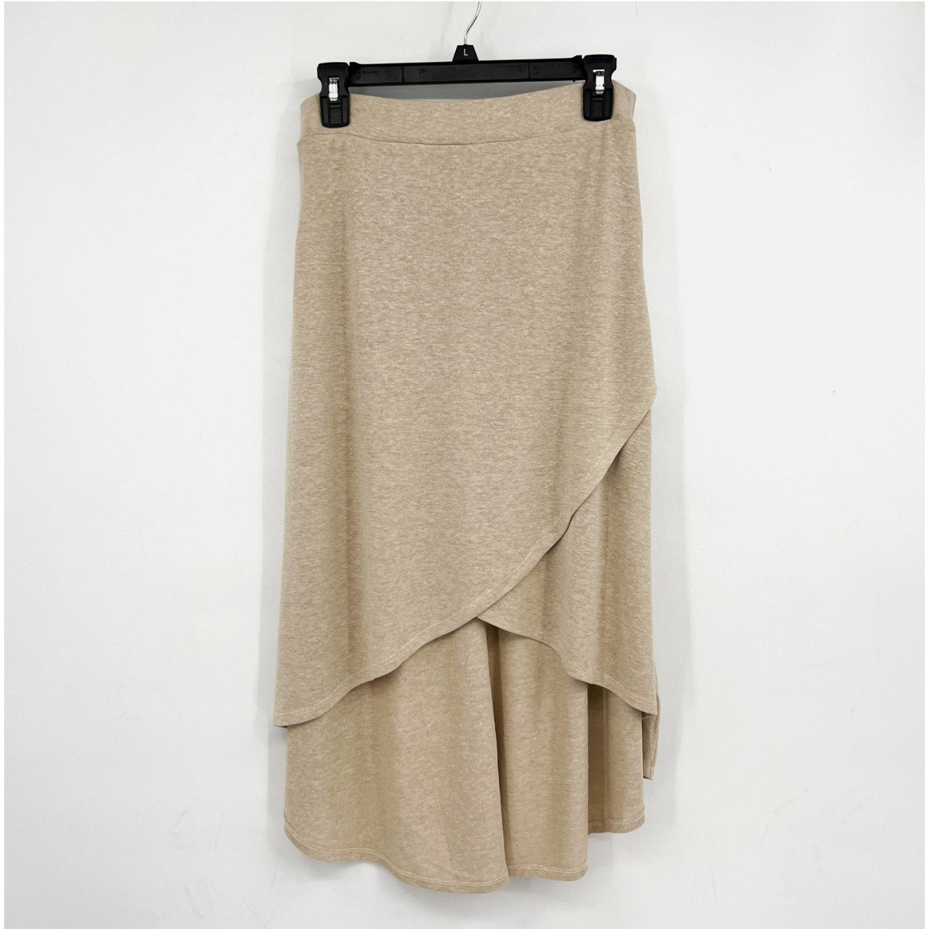 PRANA Women's Tidal Wave Midi Skirt Large Sand Beige High Low Knit NWT