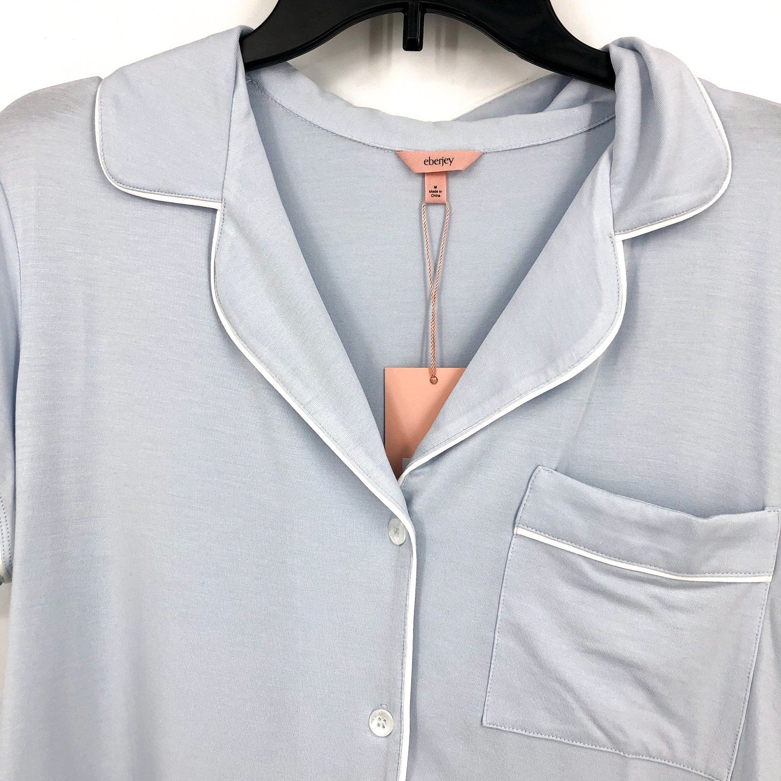 EBERJEY Gisele Shortie Short PJ Set Medium Ice Blue Ivory TENCEL Modal NWT