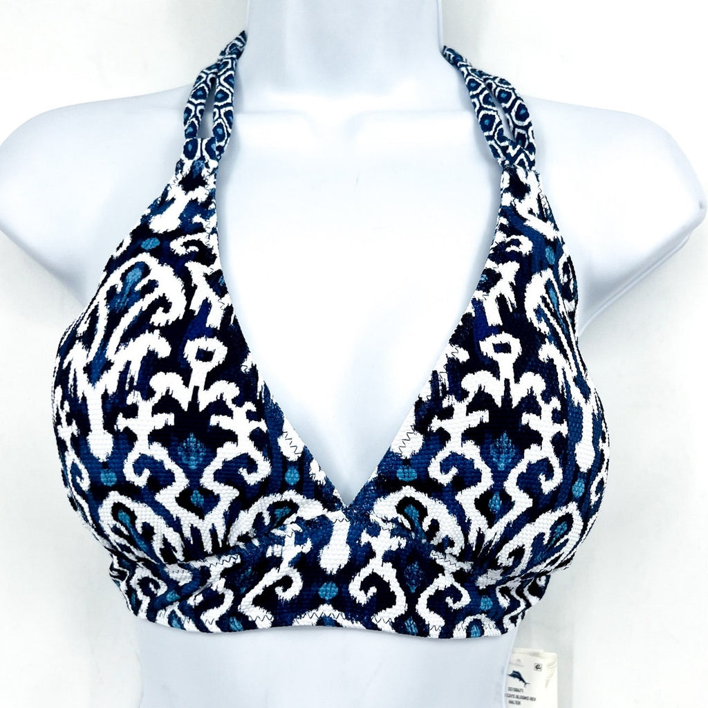 TOMMY BAHAMA Island Cays Halter Bikini Top Large Blue Blooms Reversible NWT