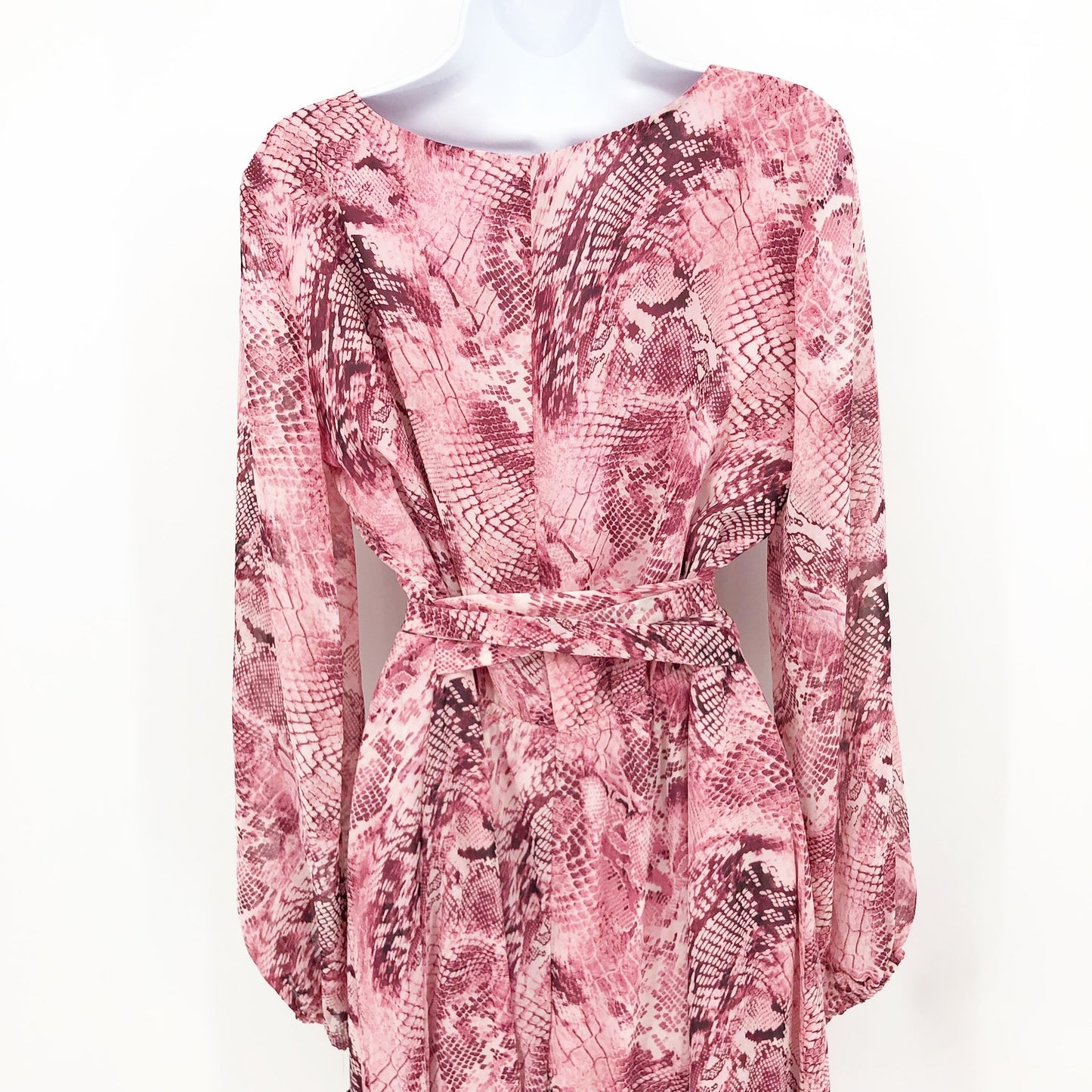 INC INTERNATIONAL CONCEPTS Maxi Dress Size 14 Pink Snake Print Long Sleeve NWT