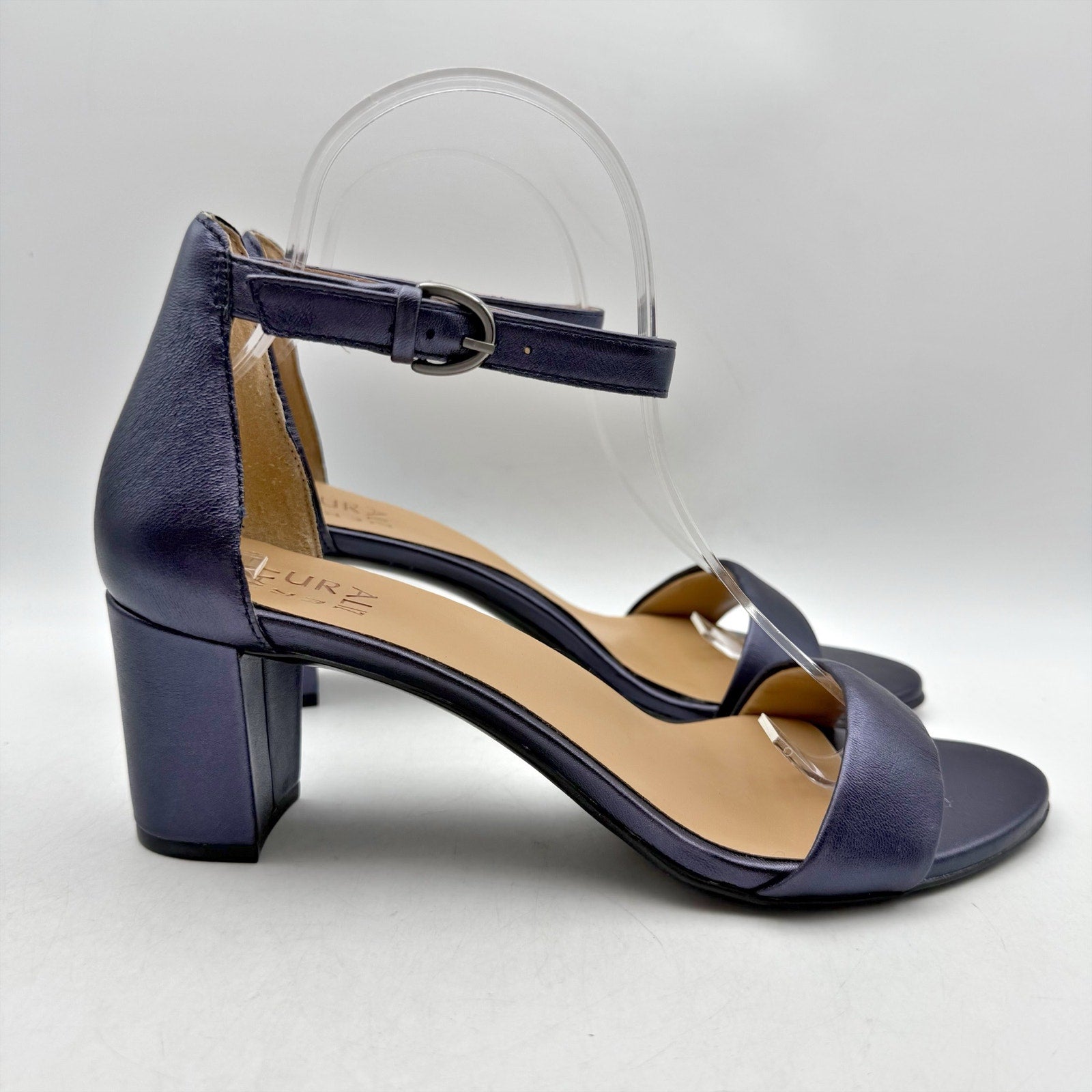 Naturalizer Womens Vera Sandals US 9 M Navy Blue Block Heel Ankle Strap NWOB