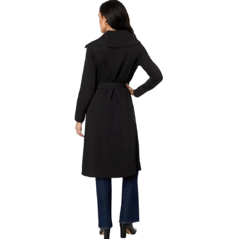 AVEC LES FILLES Womens Drape-Front Trench Coat Medium Black Belted Stretch NWT