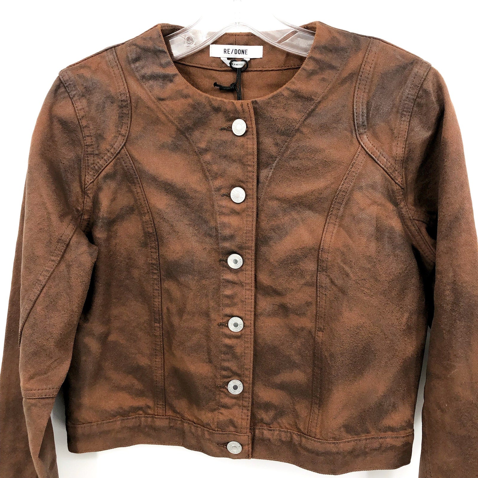 RE/DONE Womens Tailored Seam Jacket Small Brown Leather-Like Coating Crop NWT