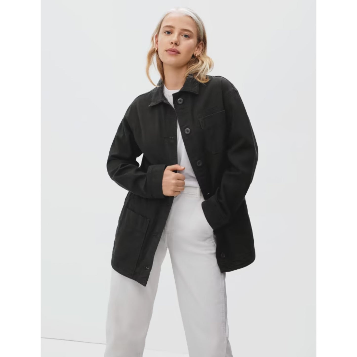 Everlane Womens The Cinchable Chore Jacket XS Black Cotton Canvas NWT