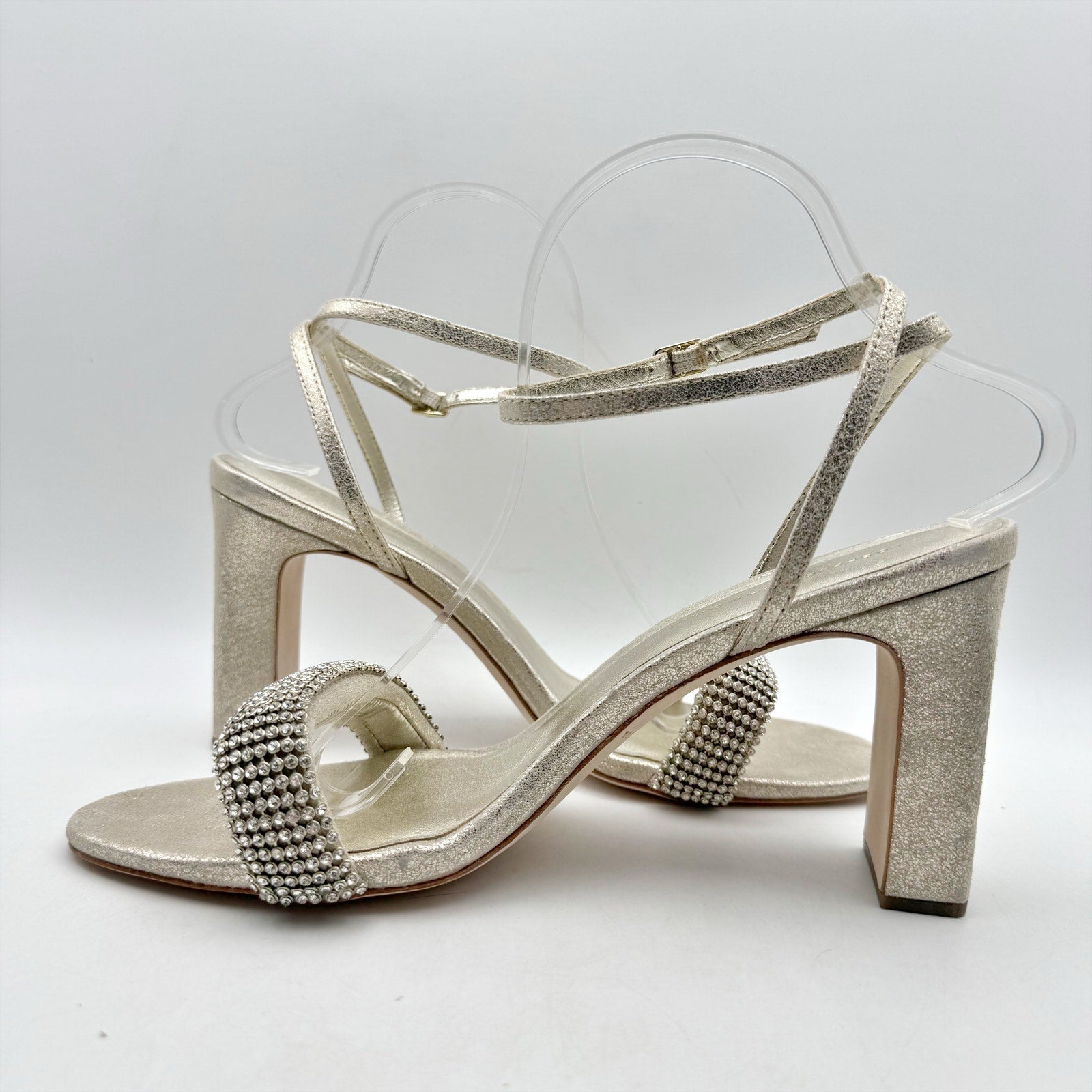 Loeffler Randall Shay Heeled Sandals Size 10 Champagne Gold Rhinestone NWOB