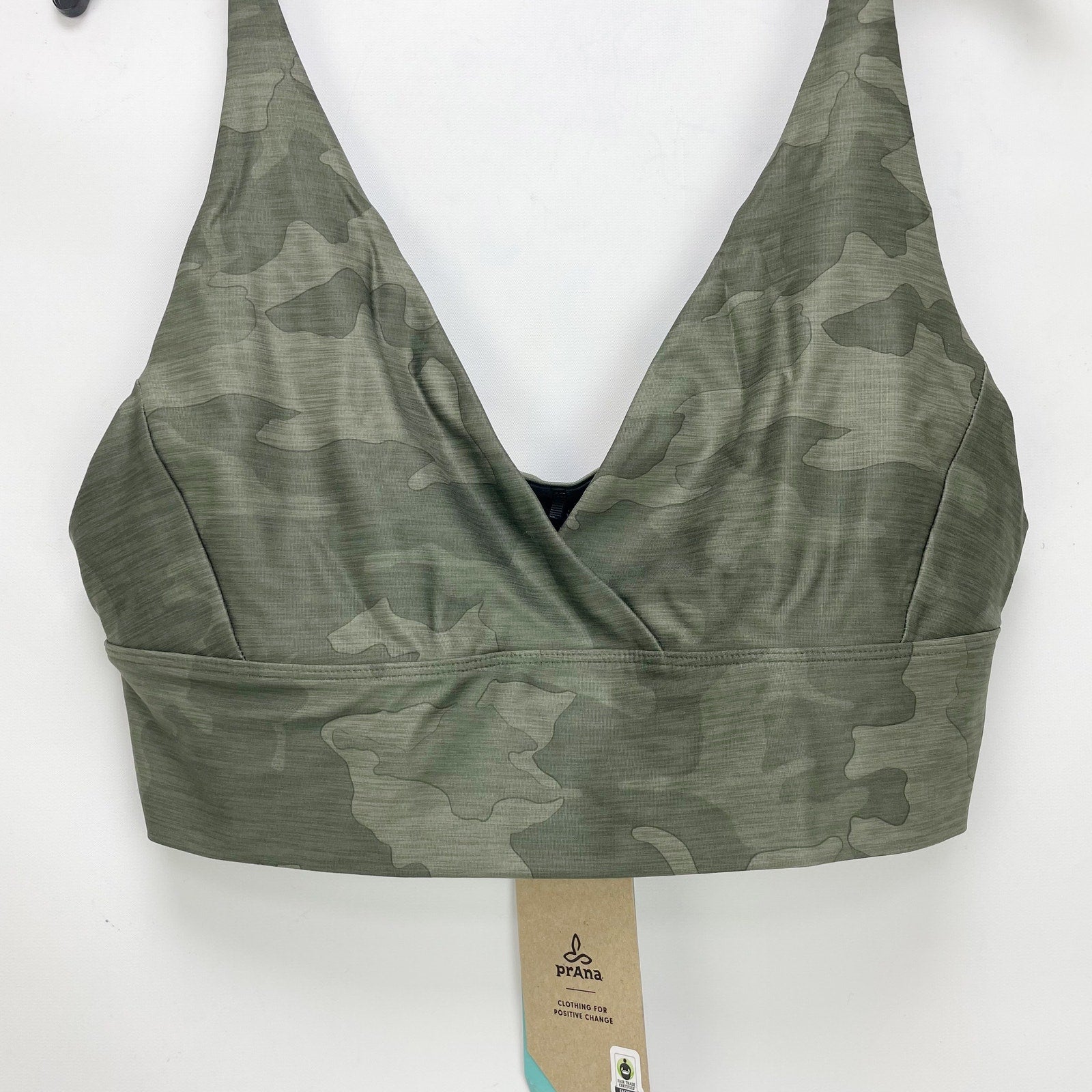 Prana Womens Layna Brami Yoga Bra Top Large Sage Green Camo Activewear NWT