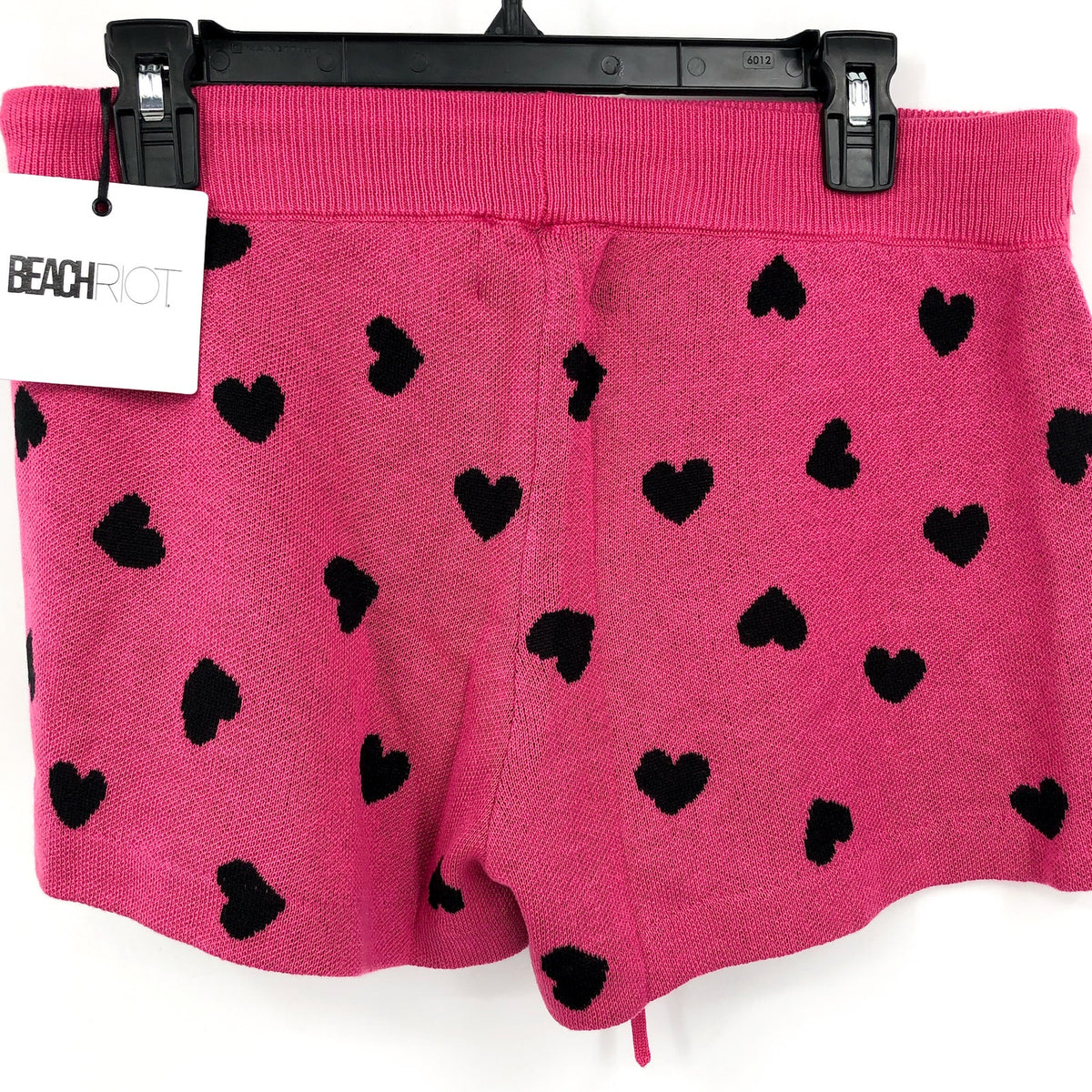 BEACH RIOT Women's Balboa Knit Shorts Small Pink Black Candy Heart NWT